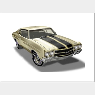 Vintage 1970 Chevrolet Chevelle SS Gold Posters and Art